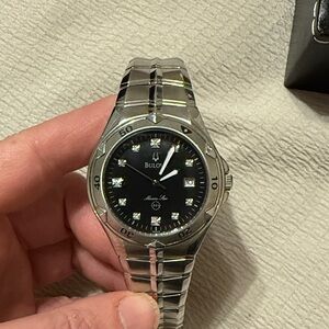 Bulova Silver Marine Star with Black Dial and Diamond Markers